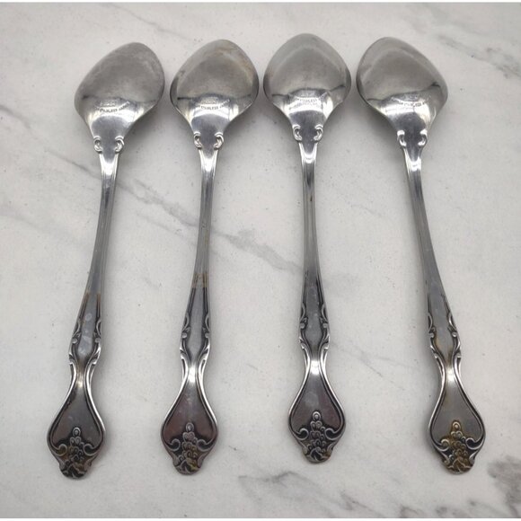 Lot Of 4 EPIC Stainless Oval Place Soup Spoon Masquerade Vintage 7 3/8" Japan - Picture 2 of 10
